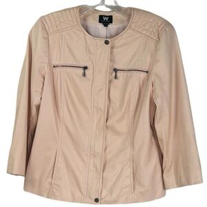 Worth Pink Faux Leather Quilted Full Zip Lightweight Crop Bomber Jacket Small